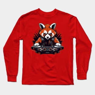 DJ Red Panda Music Lover Turntables Graphic Art Long Sleeve T-Shirt